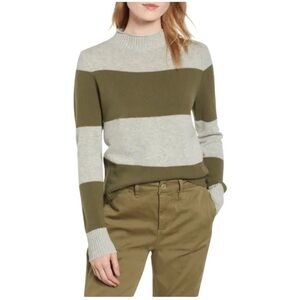 J. Crew Always Women’s 1988 Roll Neck Sweater Green Gray Stripe size SM Grunge